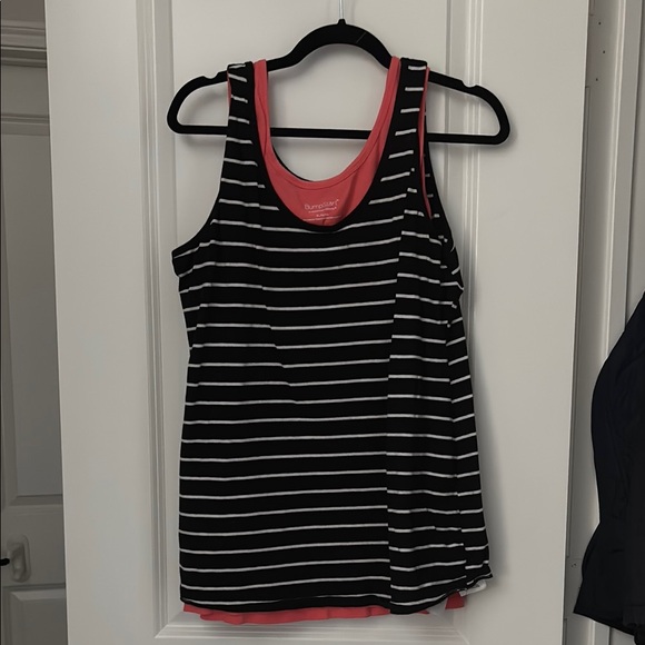 Motherhood Maternity Tops - NWOT Hanes Women's Black and Pink Striped Maternity Tank Top